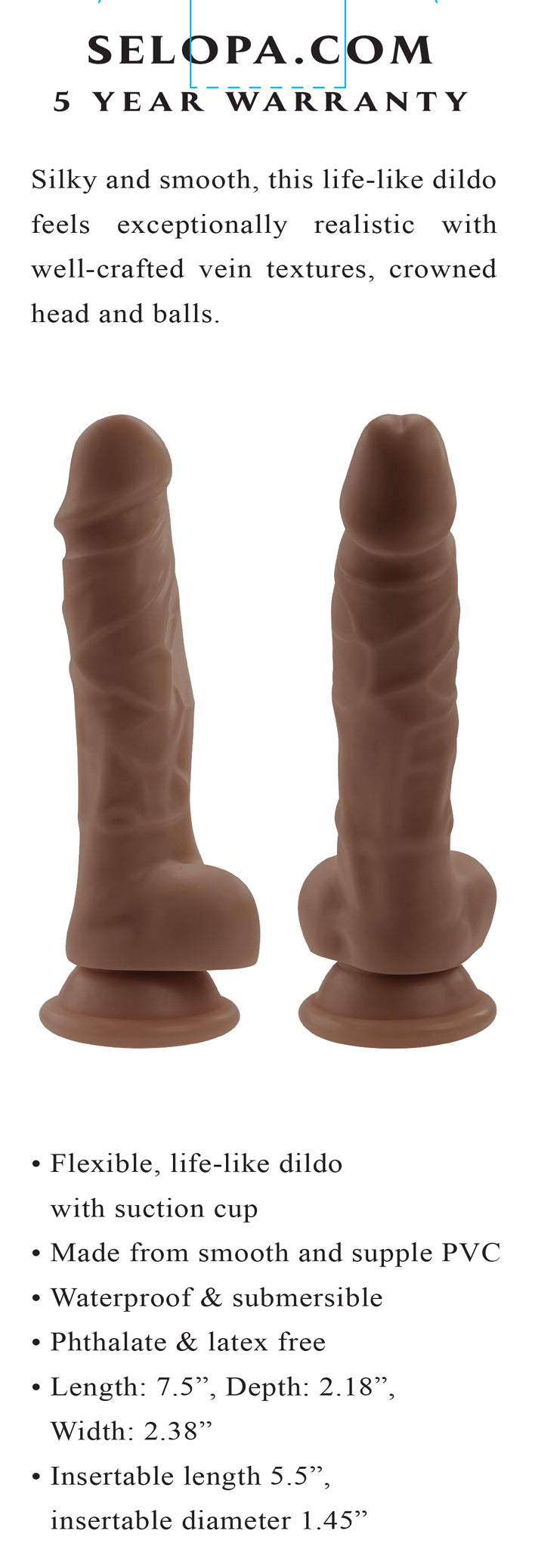 6 Inch Dildo - Dark | 844477023908 | Available at EroticWarehouse.com