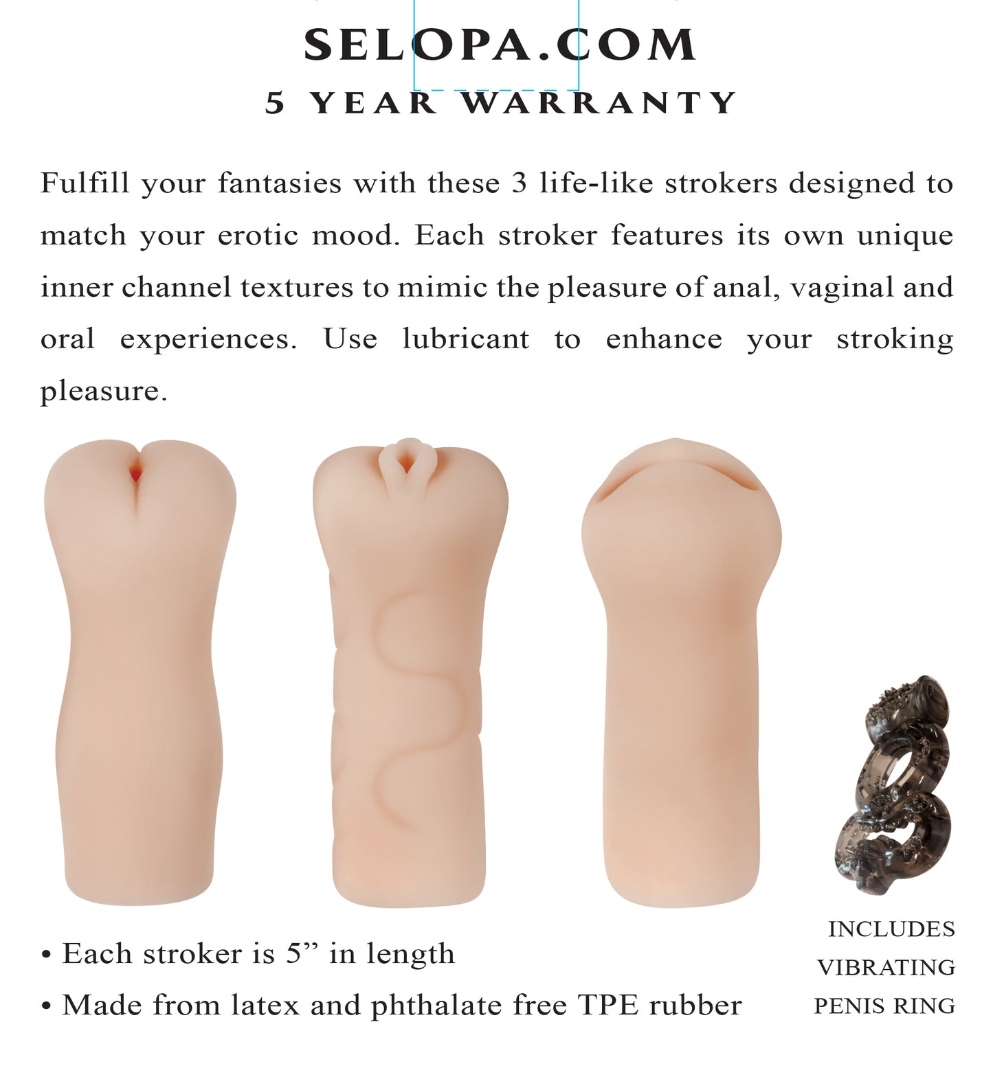 Selopa - Party Pack - Pussy, Ass, Mouth Style Strokers - 3 Pack - Light | 844477023489 | Available at EroticWarehouse.com