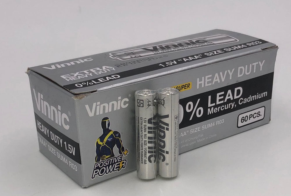 Vinnic Extra Heavy Duty AAA Batteries - 2 Pc./ Shrink Pk. - 60 Pcs. Box | 4898338001402 | Available at EroticWarehouse.com
