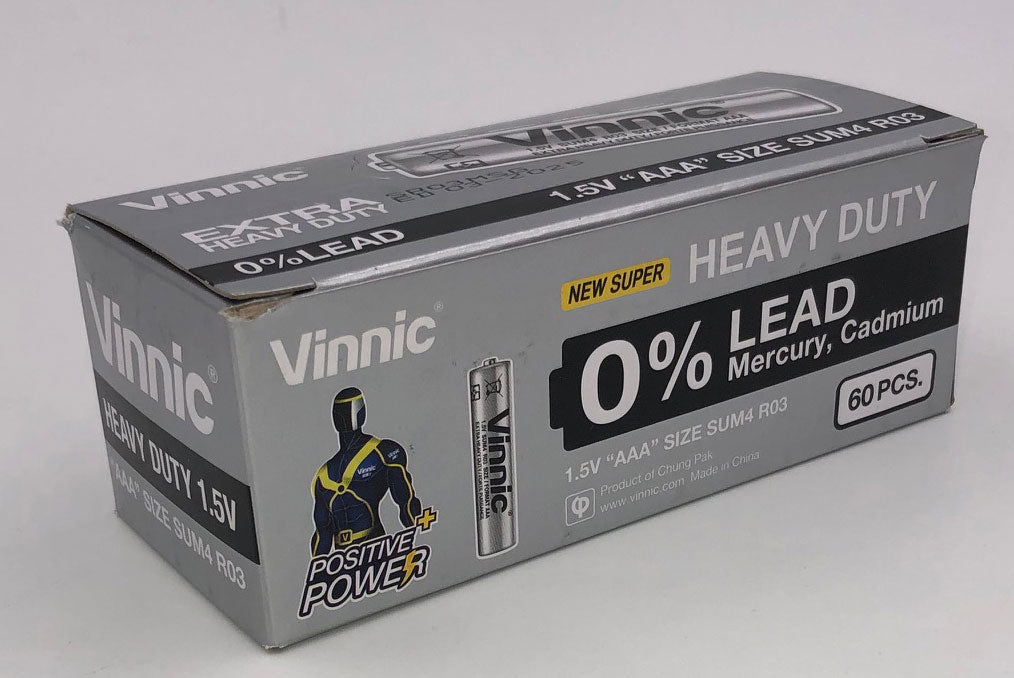 Vinnic Extra Heavy Duty AAA Batteries - 2 Pc./ Shrink Pk. - 60 Pcs. Box | 4898338001402 | Available at EroticWarehouse.com