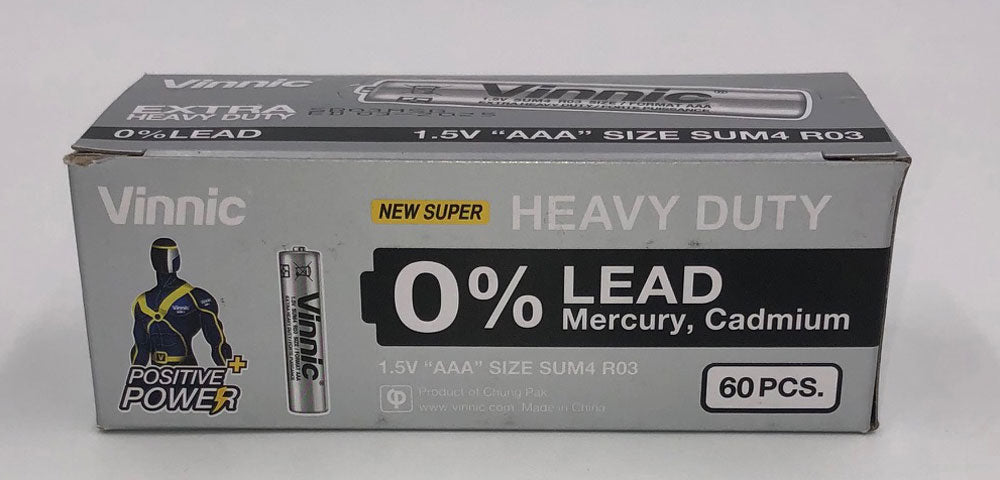 Vinnic Extra Heavy Duty AAA Batteries - 2 Pc./ Shrink Pk. - 60 Pcs. Box | 4898338001402 | Available at EroticWarehouse.com