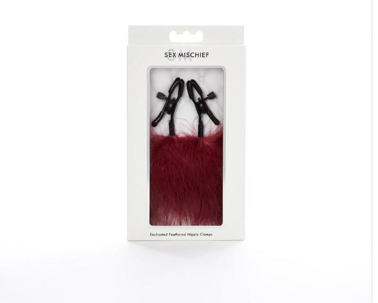 Sex and Mischief Enchanted Feather Nipple Clamps - Burgundy | 646709098315 | Available at EroticWarehouse.com