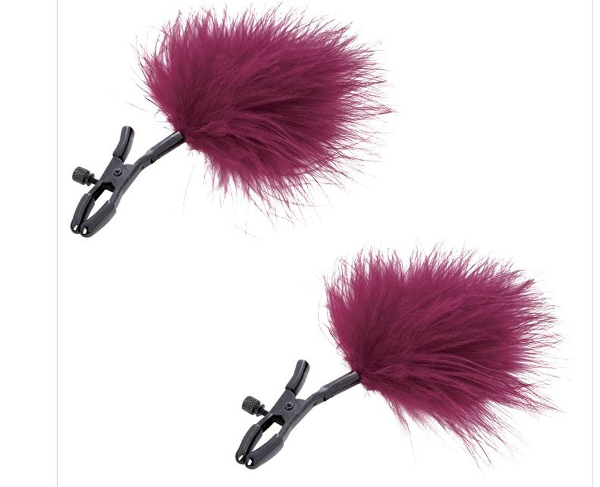 Sex and Mischief Enchanted Feather Nipple Clamps - Burgundy | 646709098315 | Available at EroticWarehouse.com