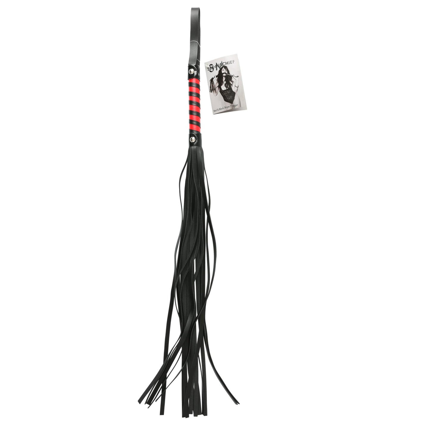 Sex and Mischief Stripe Flogger - Red and Black | 646709100452 | Available at EroticWarehouse.com