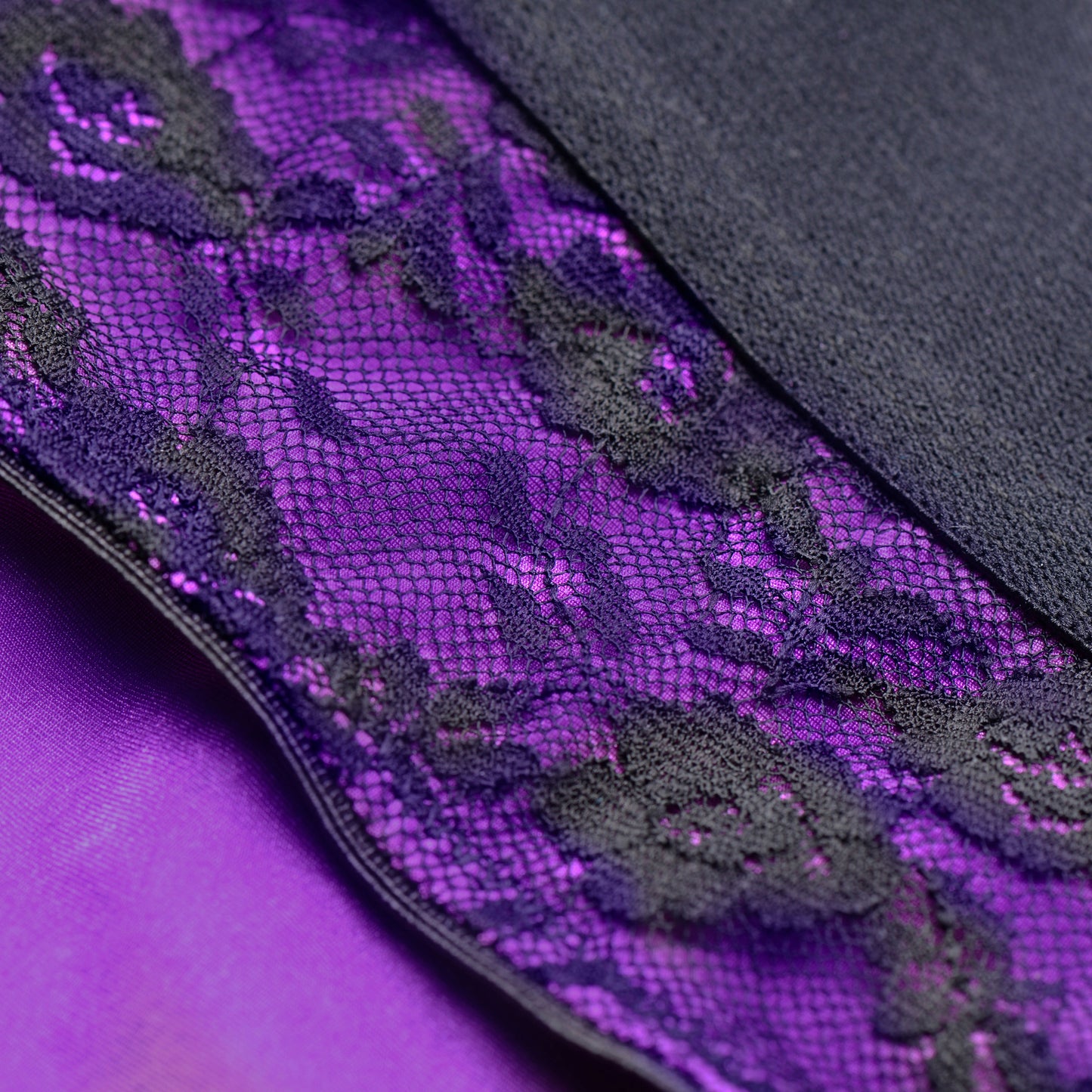 Lace Envy Crotchless Panty Harness - S/ M Black and Purple | 848518037497 | Available at EroticWarehouse.com
