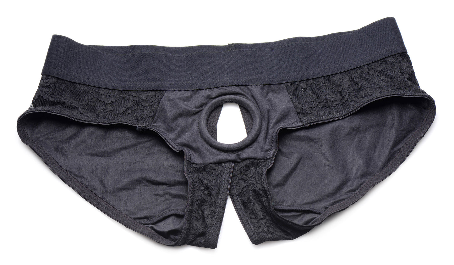 Lace Envy Black Crotchless Panty Harness - L/xl | 848518037534 | Available at EroticWarehouse.com