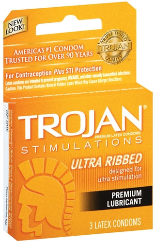 Trojan Stimulations Ultra Ribbed Lubricated Condoms - 3 Pack | 022600940500 | Available at EroticWarehouse.com