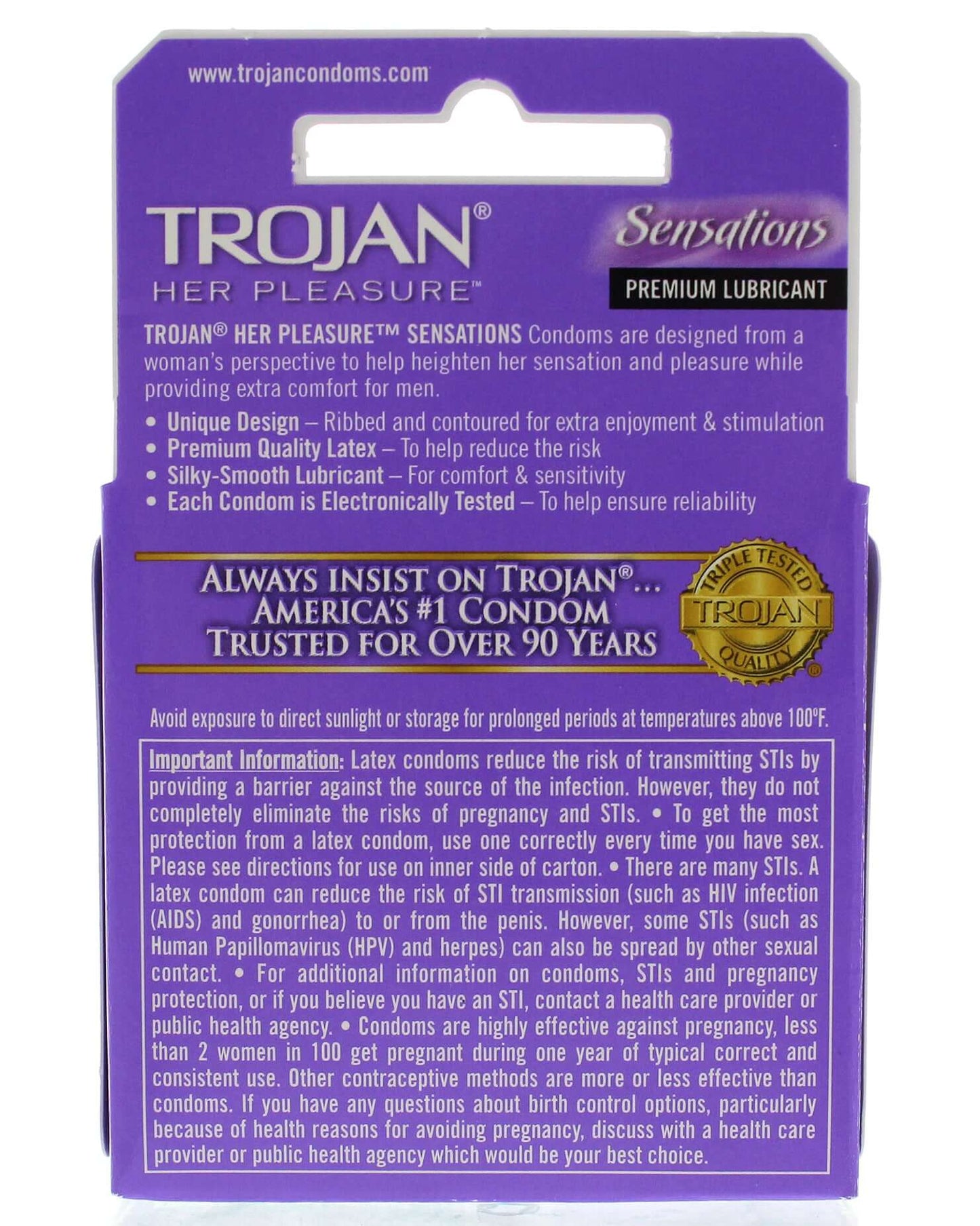 Trojan Her Pleasure Sensations Lubricated Condoms - 3 Pack | 022600973201 | Available at EroticWarehouse.com