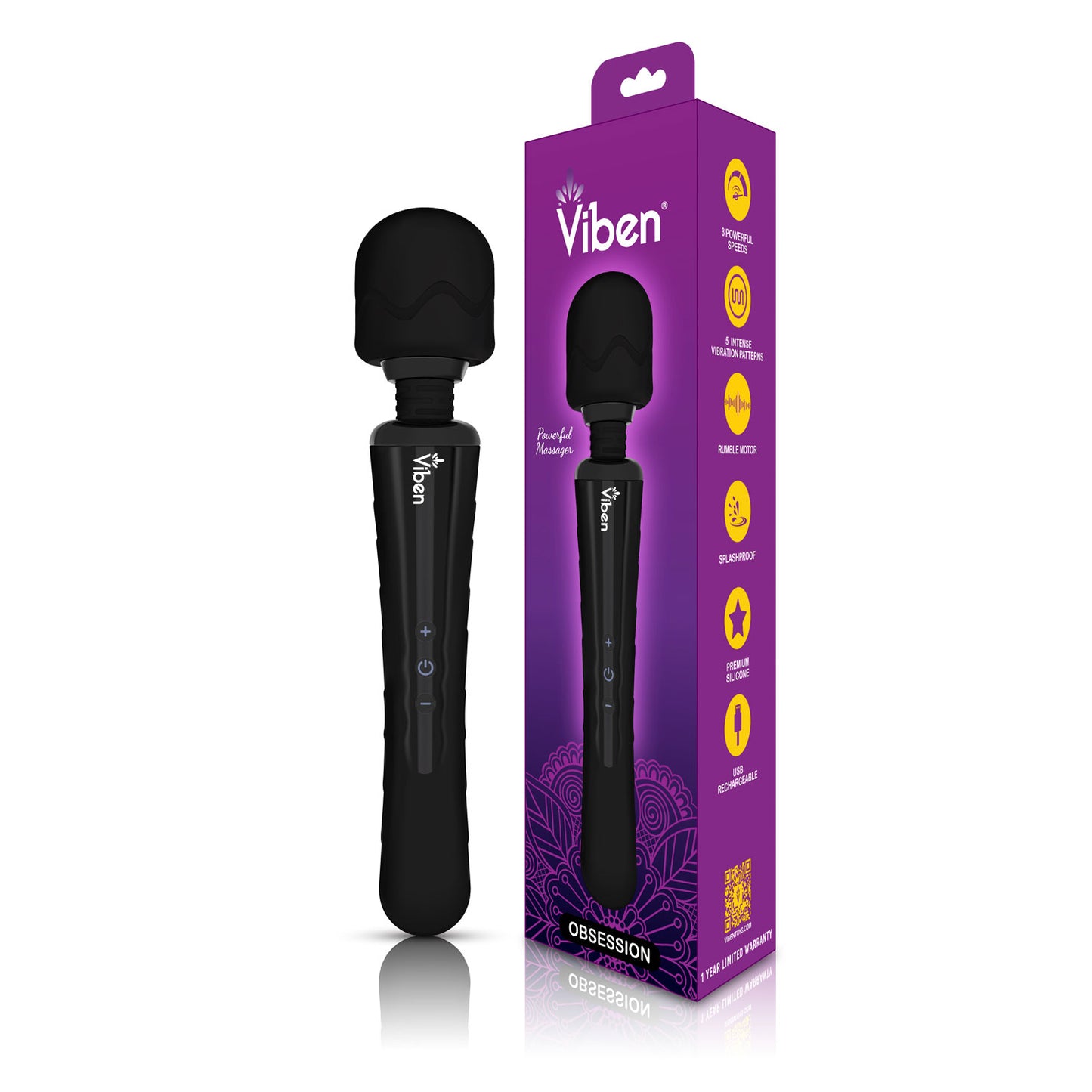 Obsession - Intense Wand Massager - Black | 850018691017 | Available at EroticWarehouse.com