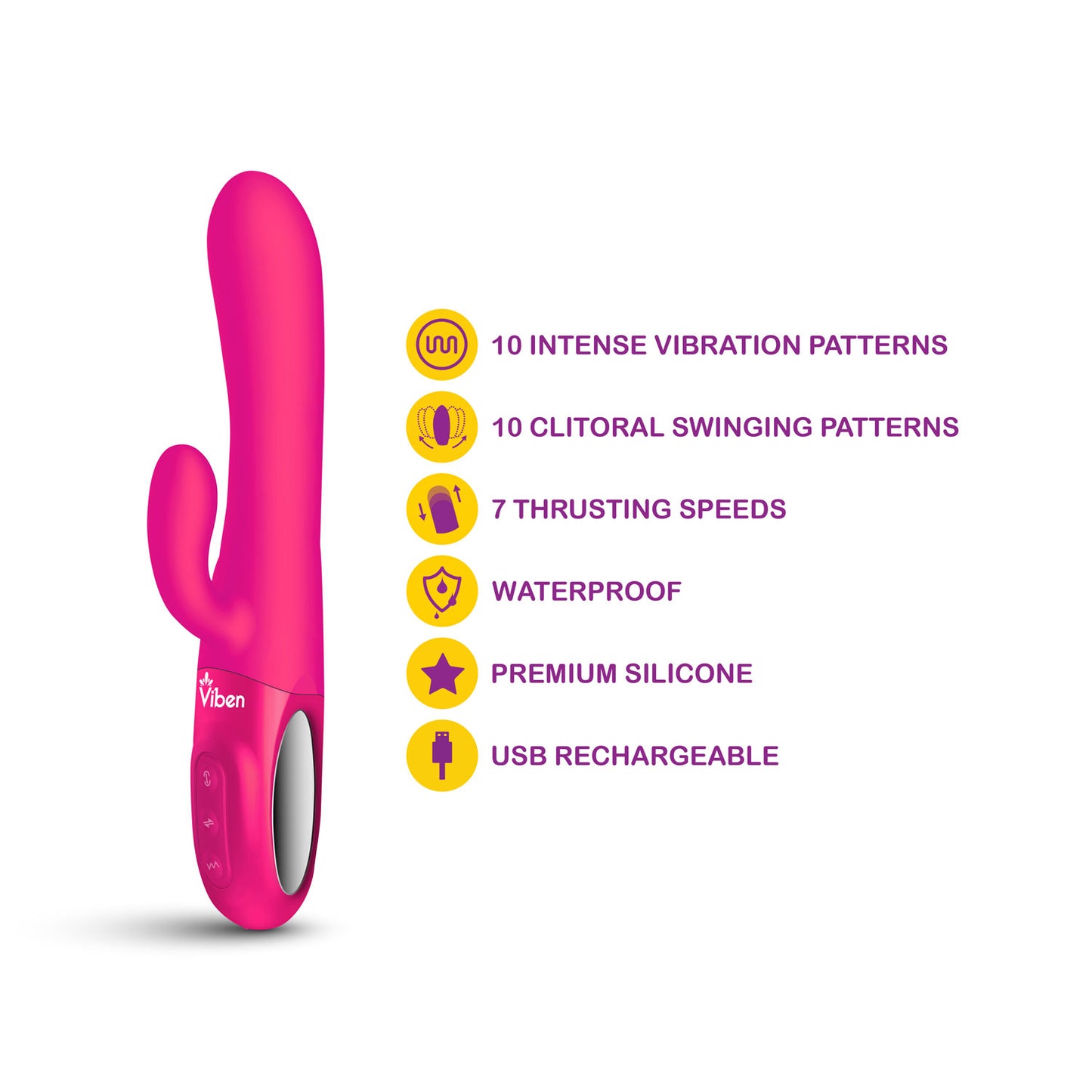 Hypnotic - Hot Pink - Thrusting Rabbit with Swinging Clitoral Stimulator | 850018691109 | Available at EroticWarehouse.com