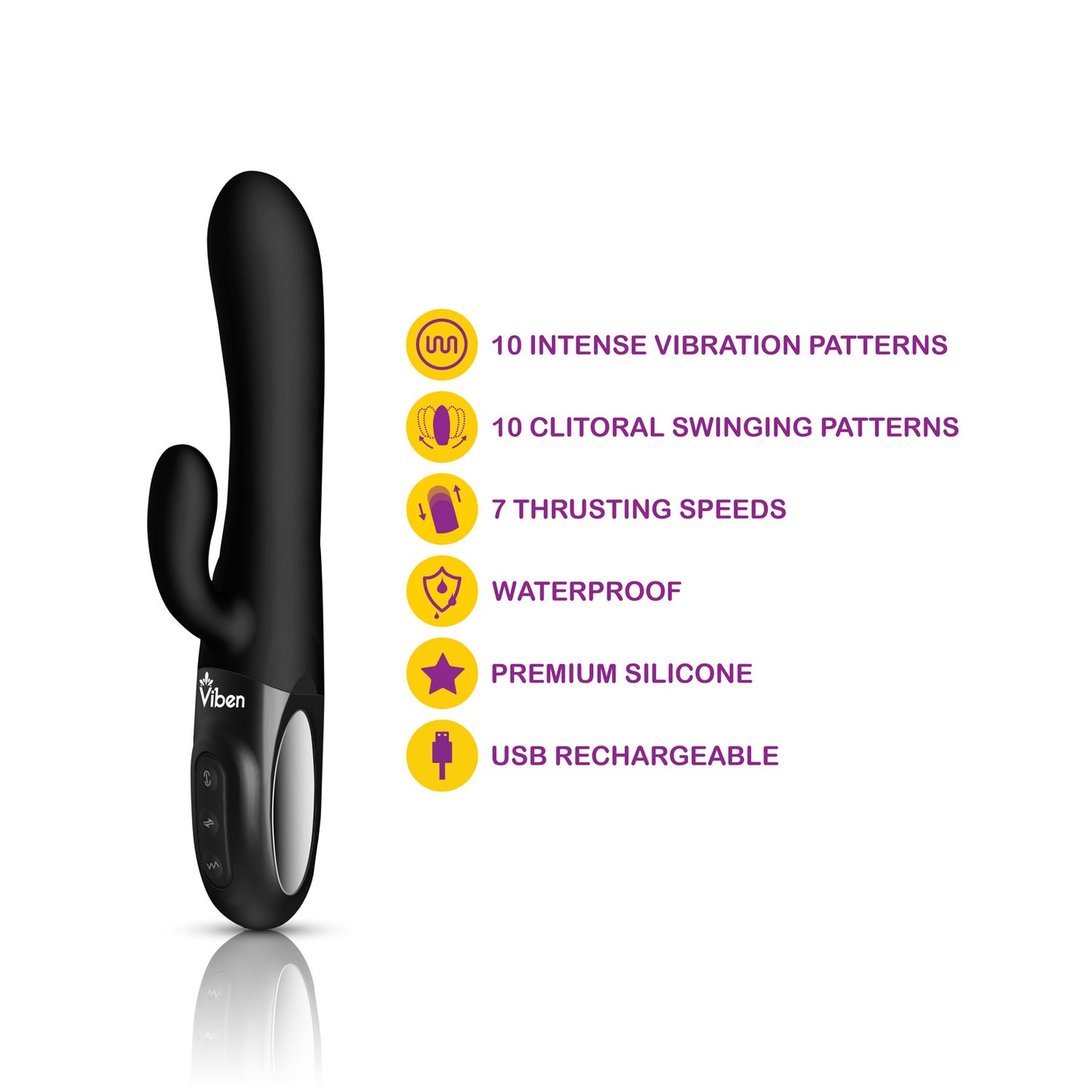 Hypnotic - Black - Thrusting Rabbit with Swinging Clitoral Stimulator | 850018691116 | Available at EroticWarehouse.com