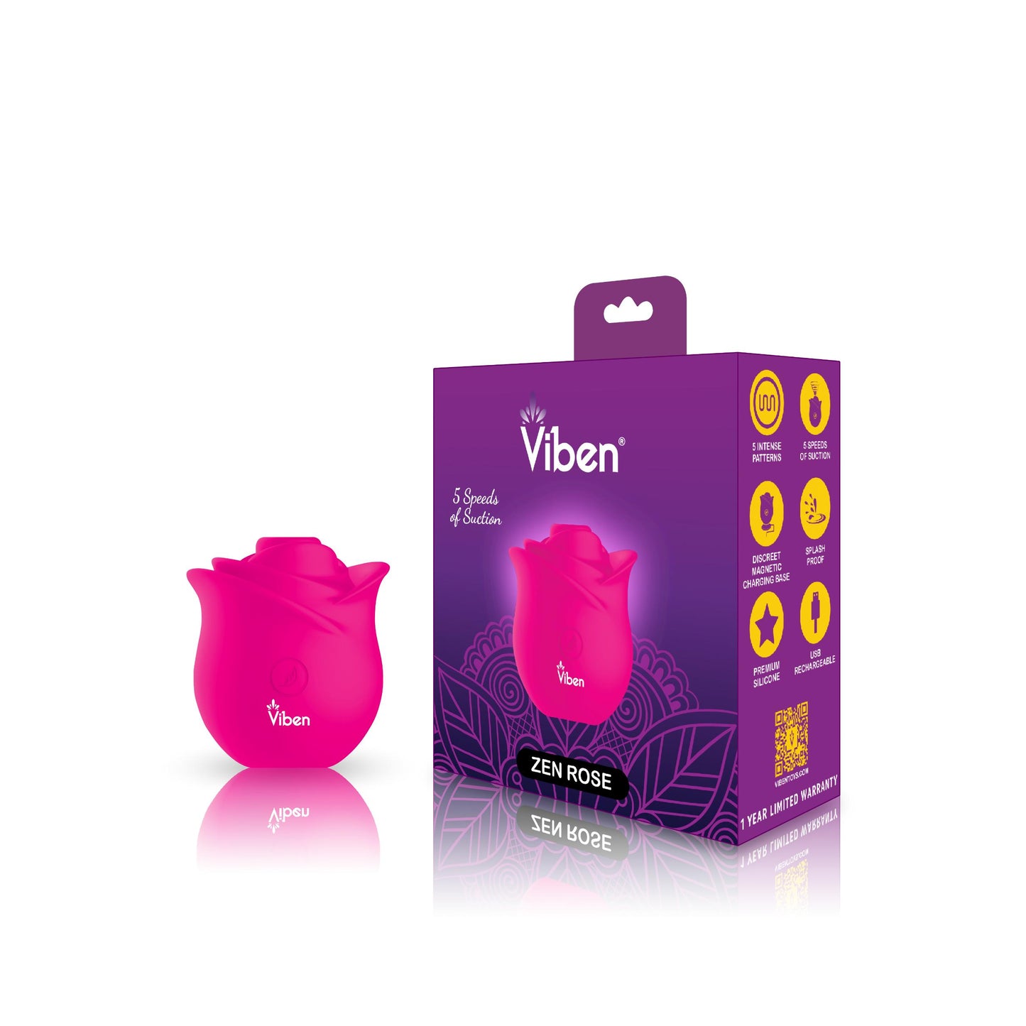 Zen Rose - Hot Pink - Handheld Rose Clitoral and Nipple Stimulator | 810080750111 | Available at EroticWarehouse.com