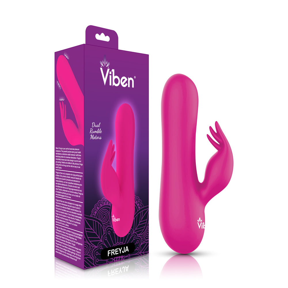 Freyja - Hot Pink - Intense Mini Rabbit Vibe With Triple Tickling Clitoral Stimulator | 810080750296 | Available at EroticWarehouse.com