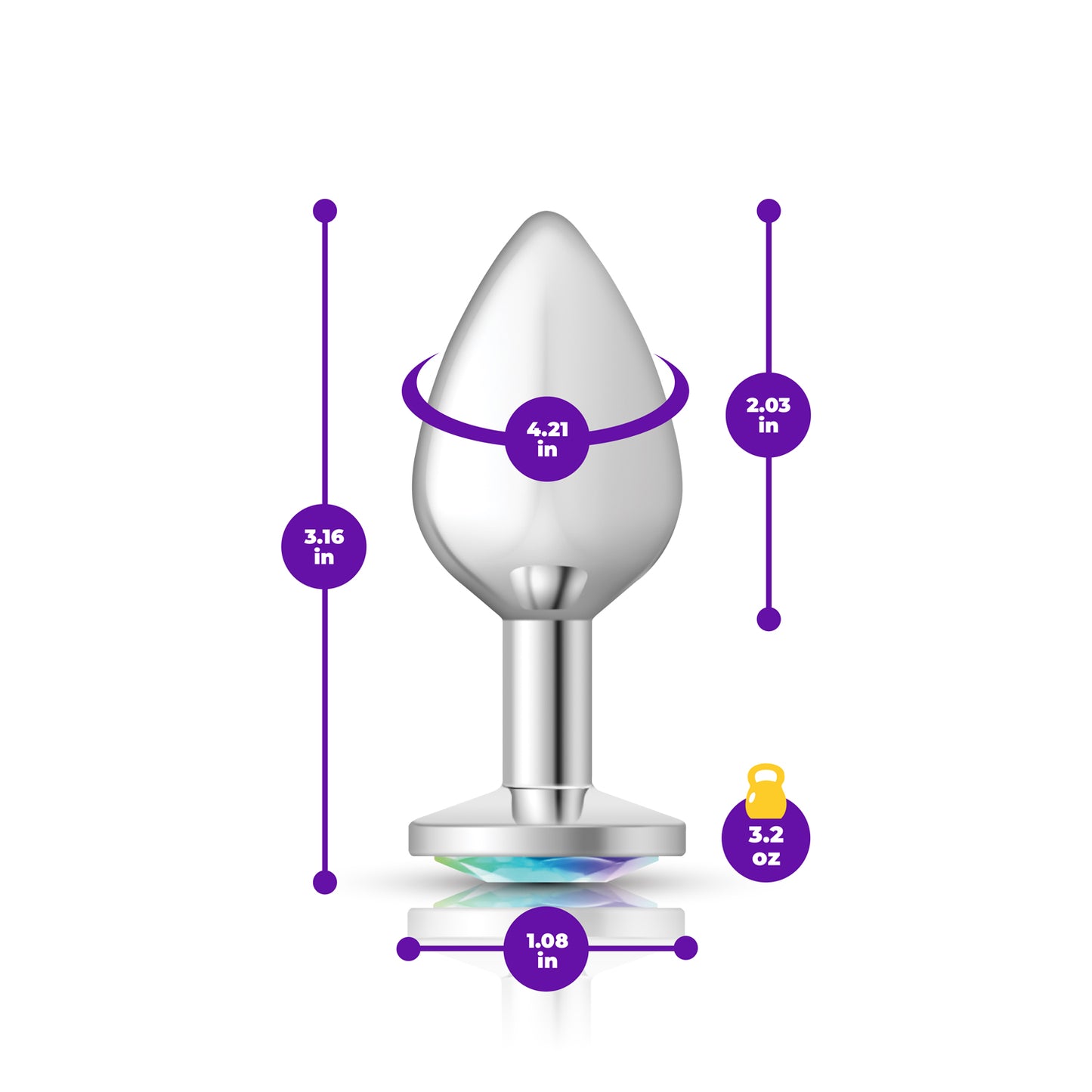 Cheeky Charms-Silver Metal Butt Plug- Round-Clear-Medium | 850018691154 | Available at EroticWarehouse.com