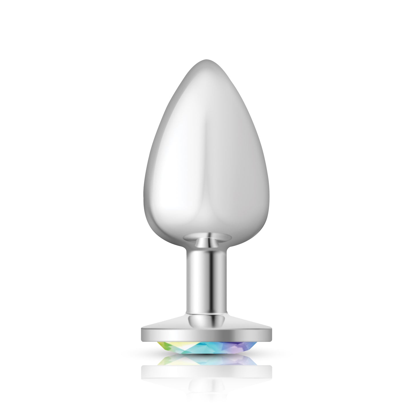 Cheeky Charms-Silver Metal Butt Plug- Round-Clear-Large | 850018691161 | Available at EroticWarehouse.com