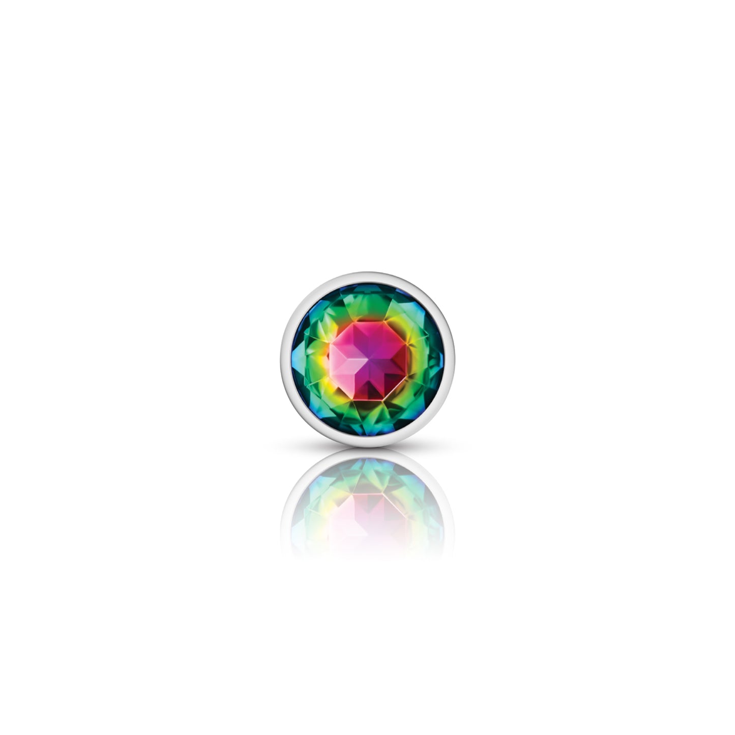 Cheeky Charms-Silver Metal Butt Plug- Round-Rainbow-Small | 850018691178 | Available at EroticWarehouse.com