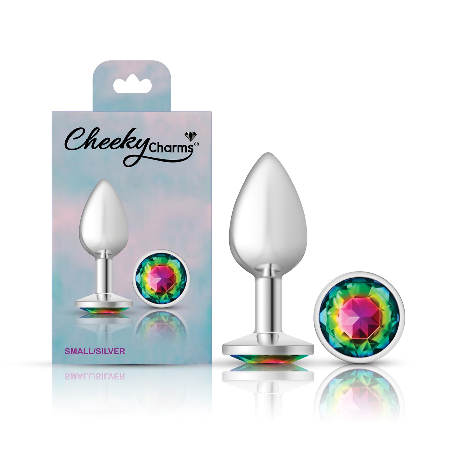 Cheeky Charms-Silver Metal Butt Plug- Round-Rainbow-Small | 850018691178 | Available at EroticWarehouse.com