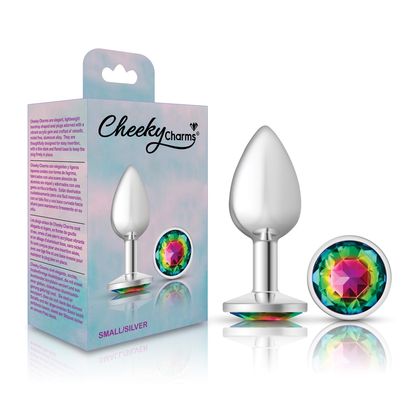 Cheeky Charms-Silver Metal Butt Plug- Round-Rainbow-Small | 850018691178 | Available at EroticWarehouse.com