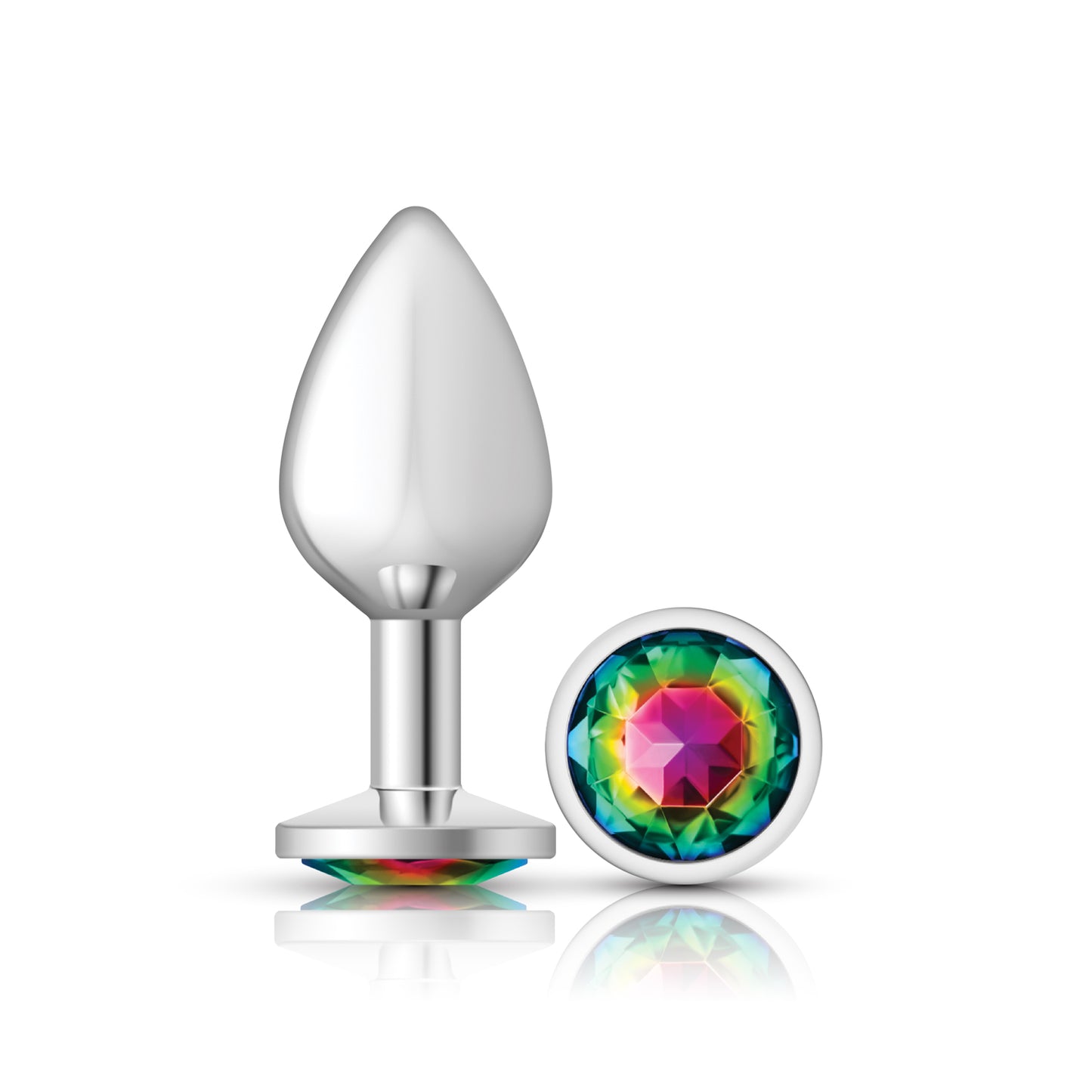 Cheeky Charms-Silver Metal Butt Plug- Round-Rainbow-Medium | 850018691185 | Available at EroticWarehouse.com