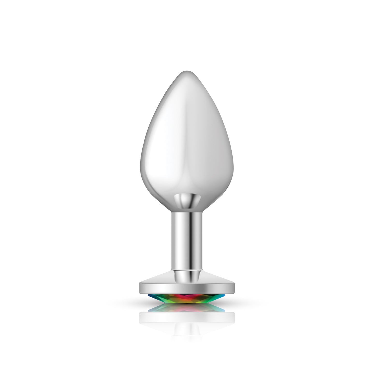 Cheeky Charms-Silver Metal Butt Plug- Round-Rainbow-Medium | 850018691185 | Available at EroticWarehouse.com