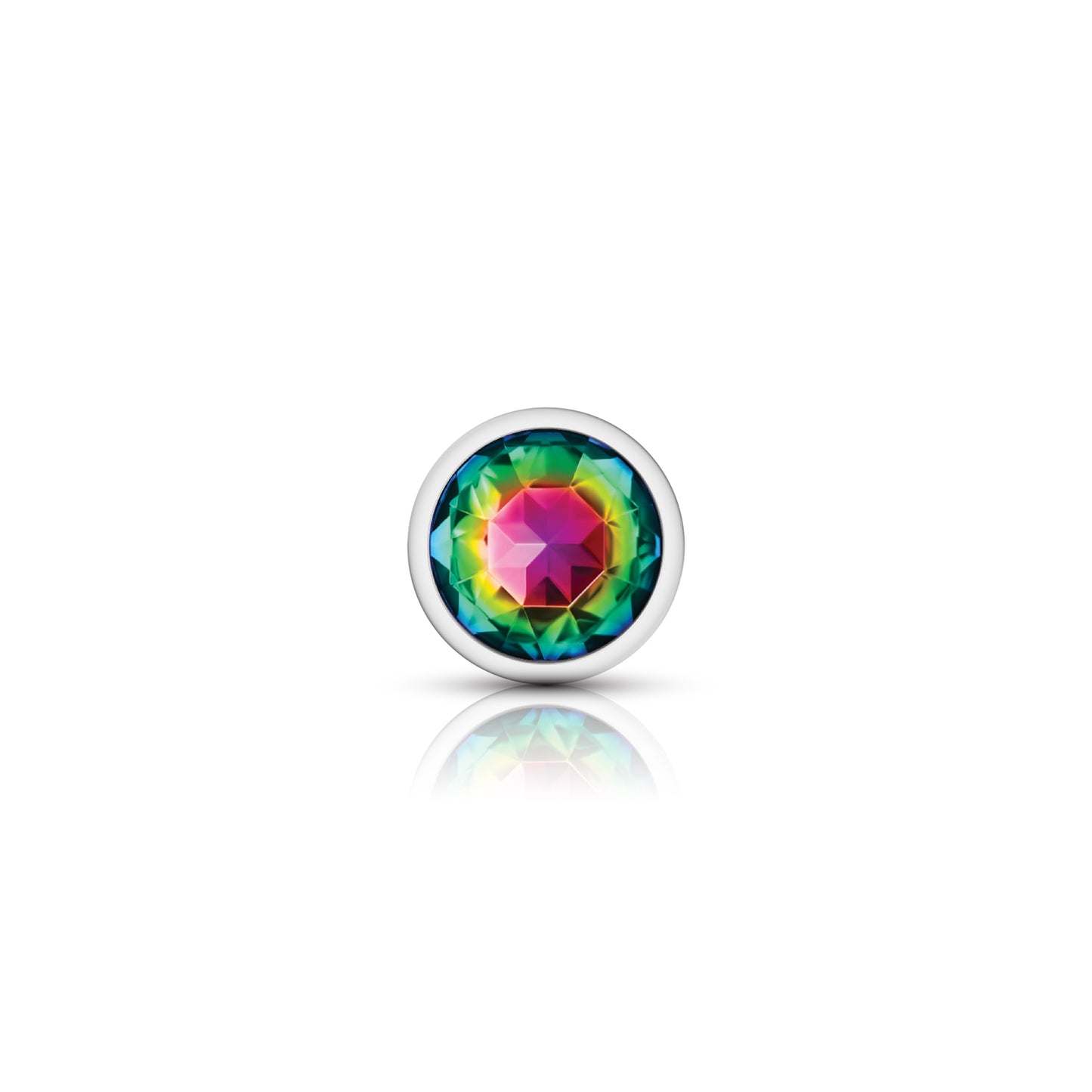 Cheeky Charms-Silver Metal Butt Plug- Round-Rainbow-Medium | 850018691185 | Available at EroticWarehouse.com