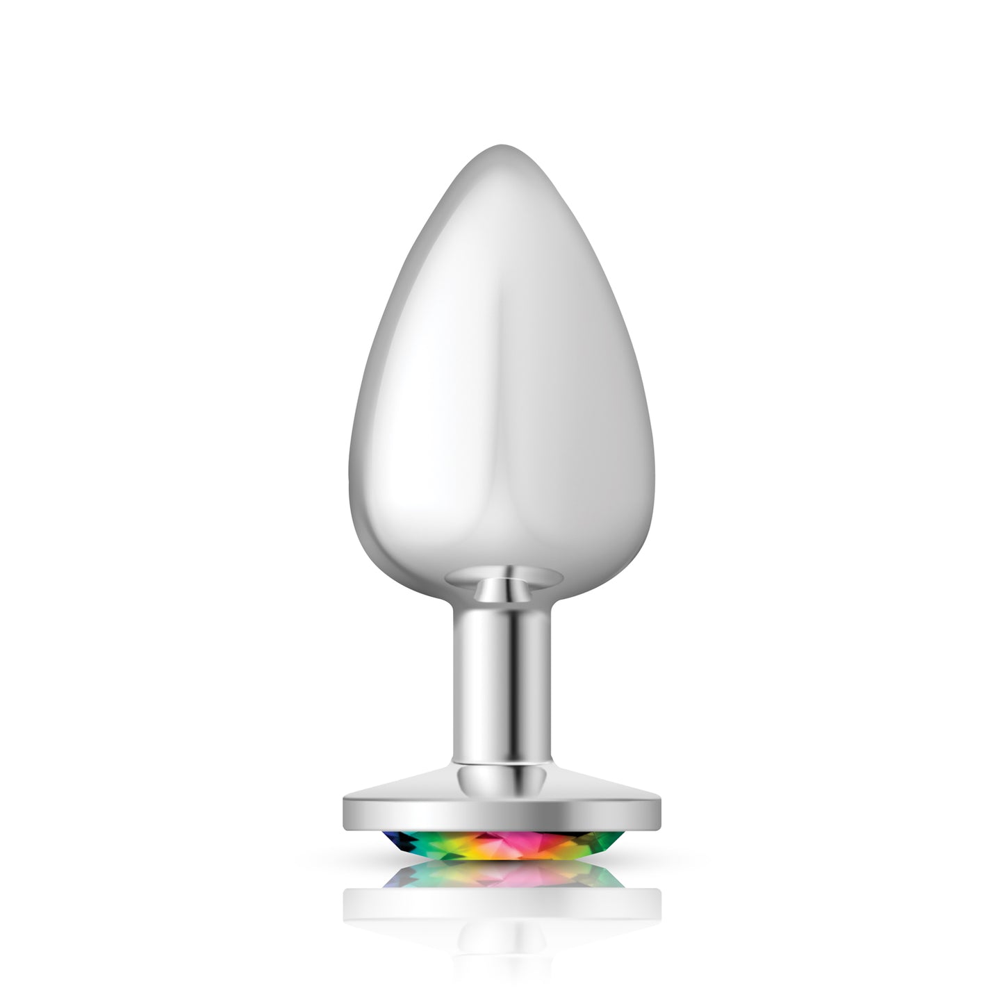 Cheeky Charms-Silver Metal Butt Plug- Round-Rainbow-Large | 850018691192 | Available at EroticWarehouse.com