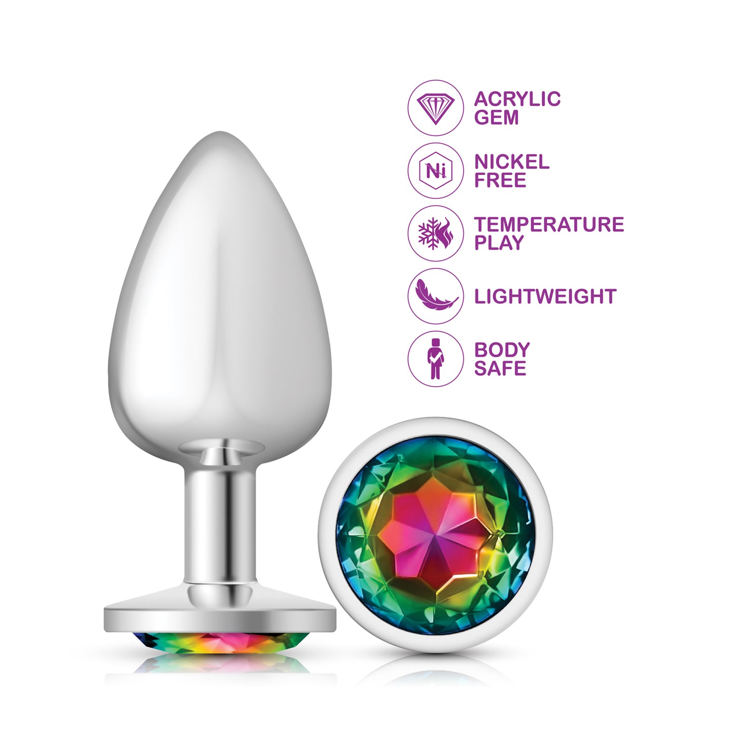 Cheeky Charms-Silver Metal Butt Plug- Round-Rainbow-Large | 850018691192 | Available at EroticWarehouse.com