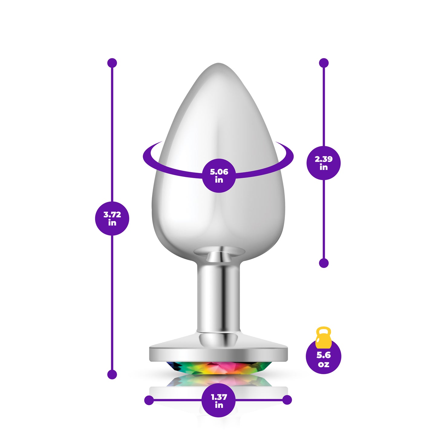 Cheeky Charms-Silver Metal Butt Plug- Round-Rainbow-Large | 850018691192 | Available at EroticWarehouse.com