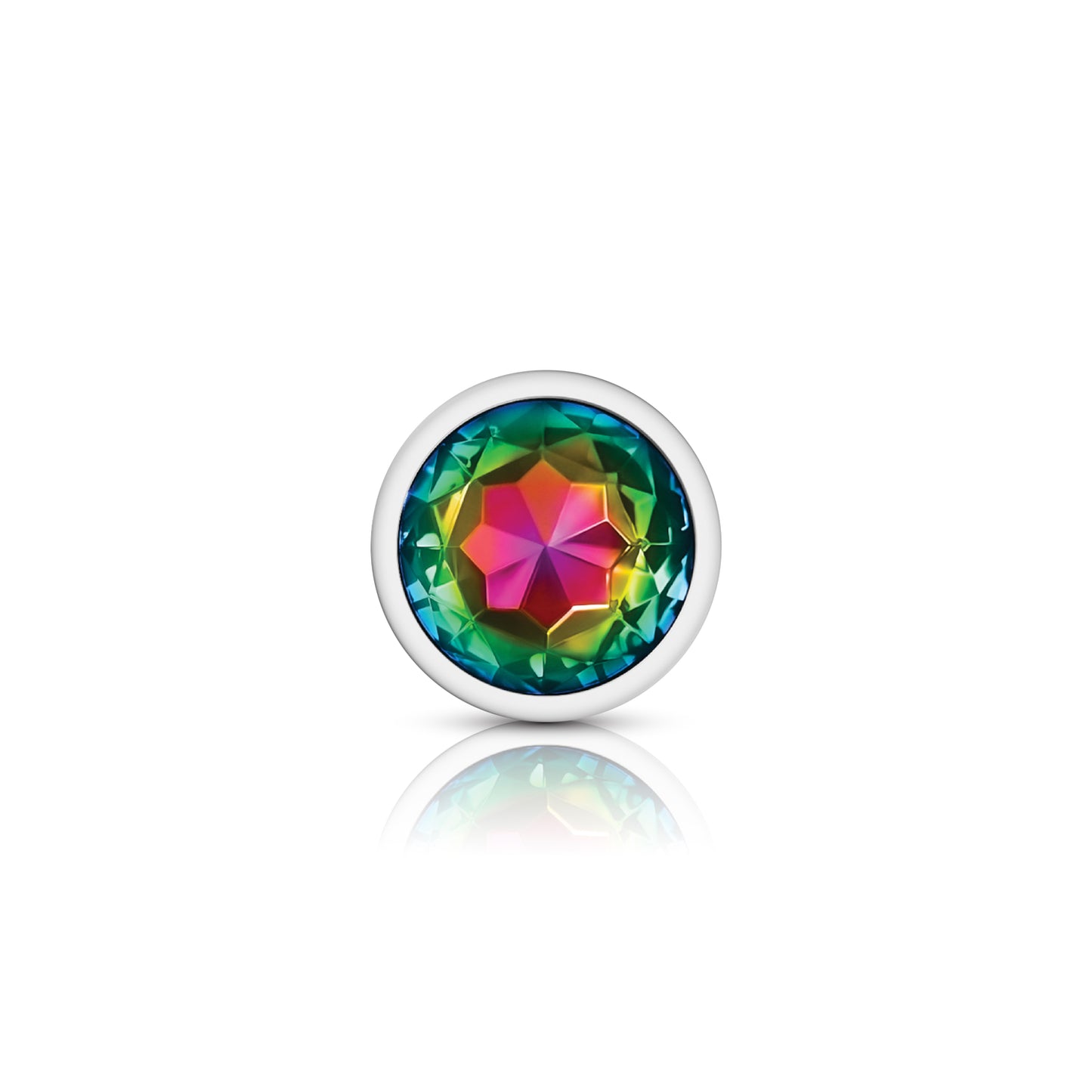 Cheeky Charms-Silver Metal Butt Plug- Round-Rainbow-Large | 850018691192 | Available at EroticWarehouse.com