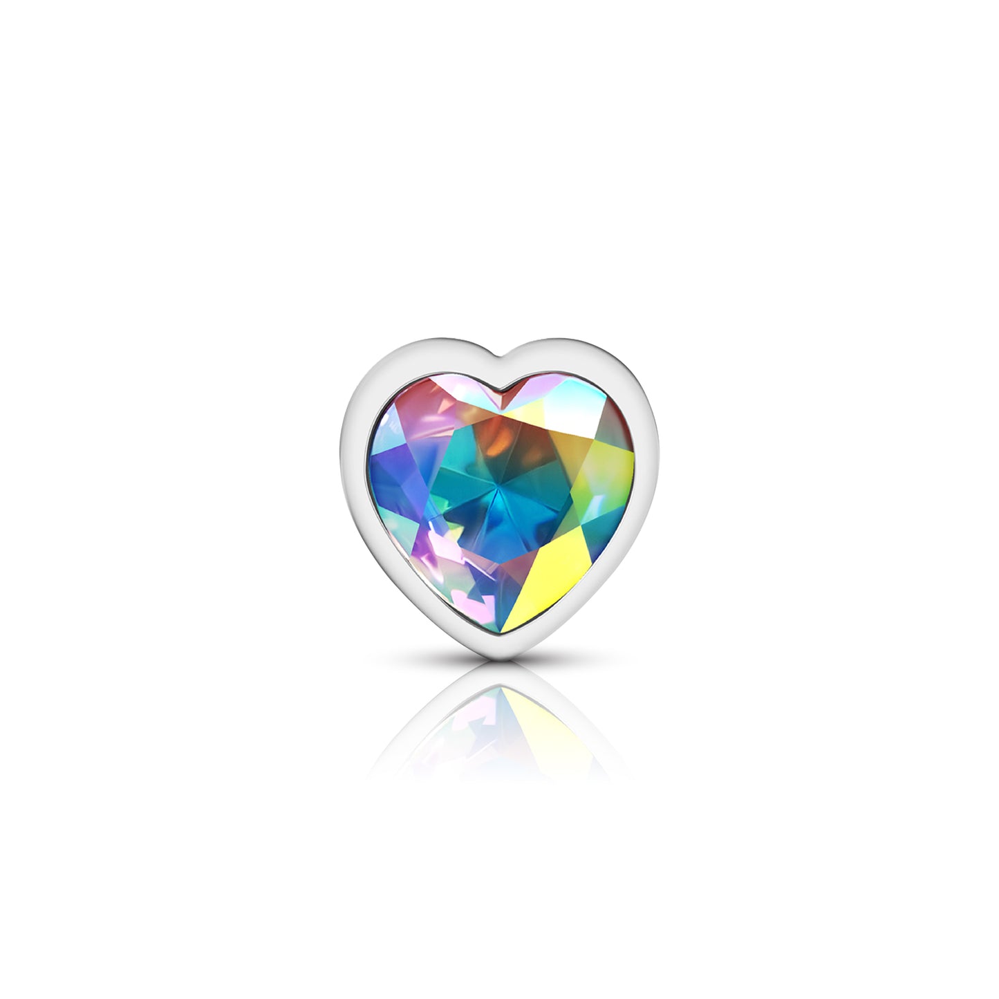 Cheeky Charms-Silver Metal Butt Plug- Heart-Clear-Large | 850018691284 | Available at EroticWarehouse.com