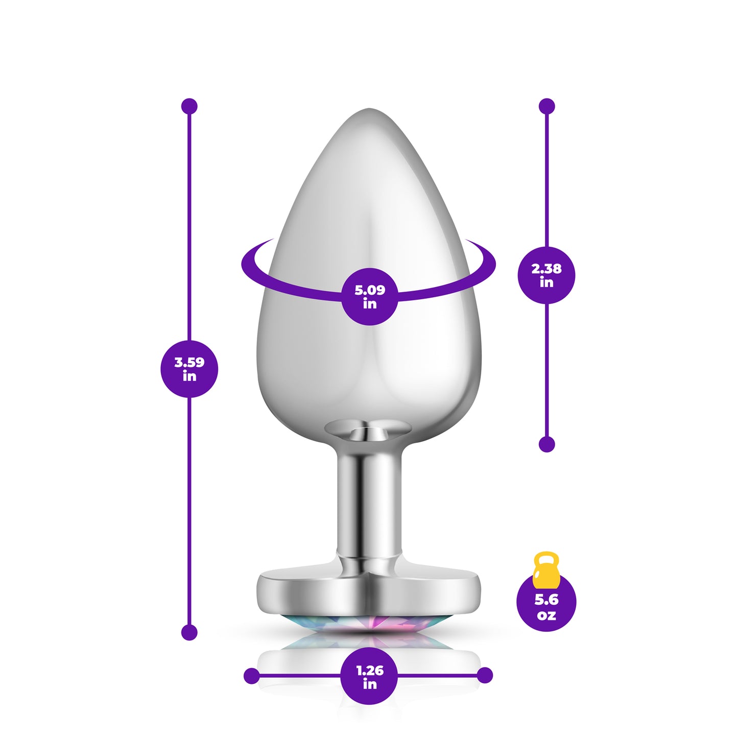 Cheeky Charms-Silver Metal Butt Plug- Heart-Clear-Large | 850018691284 | Available at EroticWarehouse.com