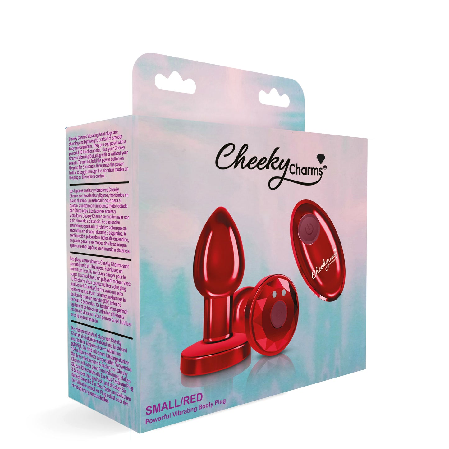 Cheeky Charms - Rechargeable Vibrating Metal Butt Plug With Remote Control - Red - Small | 850018691420 | Available at EroticWarehouse.com