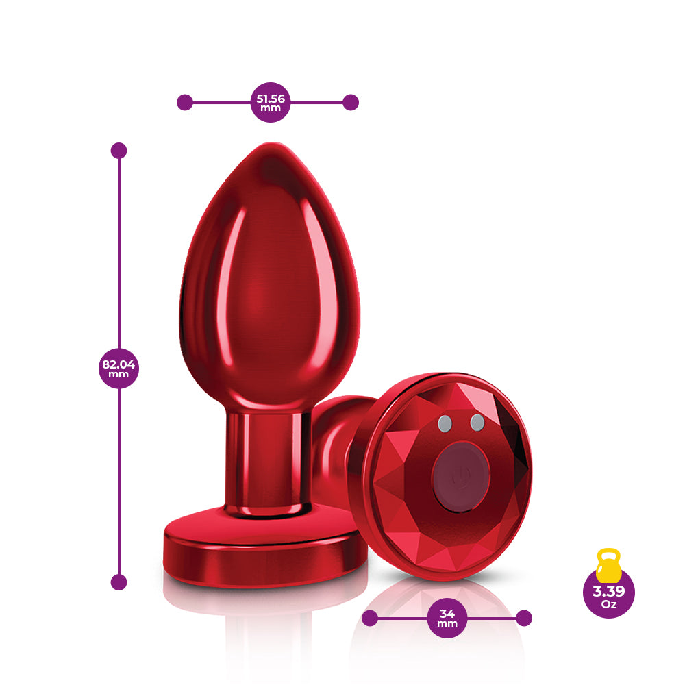 Cheeky Charms - Rechargeable Vibrating Metal Butt Plug With Remote Control - Red - Medium | 850018691437 | Available at EroticWarehouse.com
