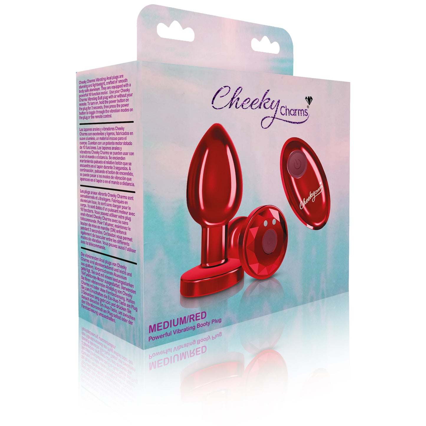 Cheeky Charms - Rechargeable Vibrating Metal Butt Plug With Remote Control - Red - Medium | 850018691437 | Available at EroticWarehouse.com