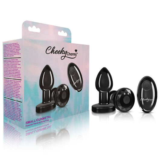 Cheeky Charms - Rechargeable Vibrating Metal Butt Plug With Remote Control - Gunmetal - Small | 850018691444 | Available at EroticWarehouse.com