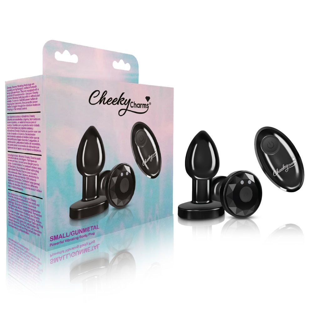 Cheeky Charms - Rechargeable Vibrating Metal Butt Plug With Remote Control - Gunmetal - Small | 850018691444 | Available at EroticWarehouse.com