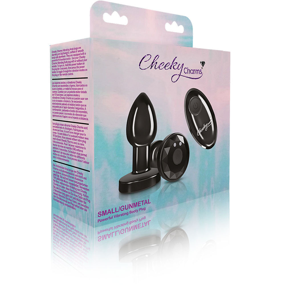 Cheeky Charms - Rechargeable Vibrating Metal Butt Plug With Remote Control - Gunmetal - Small | 850018691444 | Available at EroticWarehouse.com