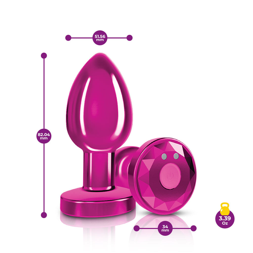 Cheeky Charms - Rechargeable Vibrating Metal Butt Plug With Remote Control - Pink - Medium | 850018691475 | Available at EroticWarehouse.com