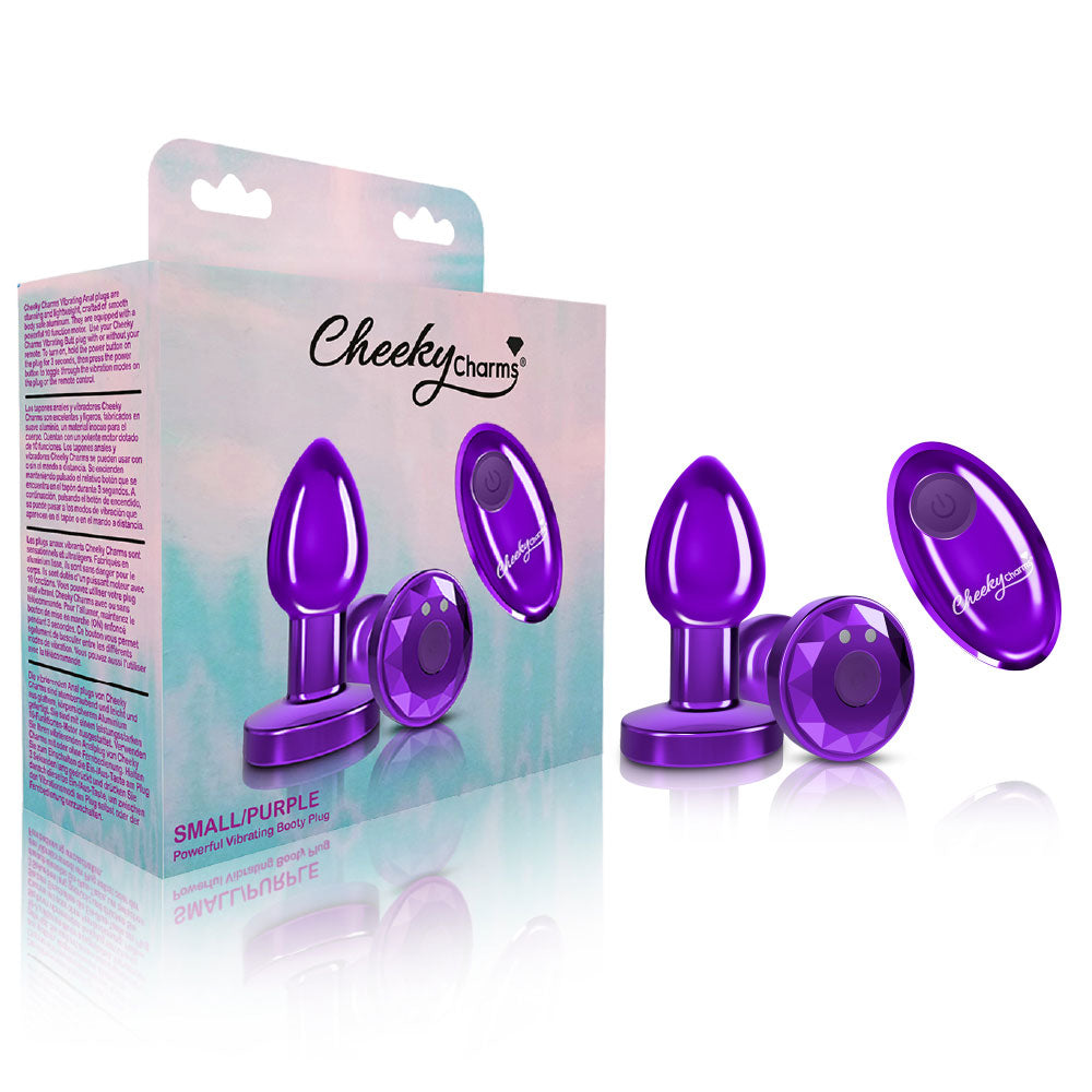 Cheeky Charms - Rechargeable Vibrating Metal Butt Plug With Remote Control - Purple - Small | 850018691482 | Available at EroticWarehouse.com