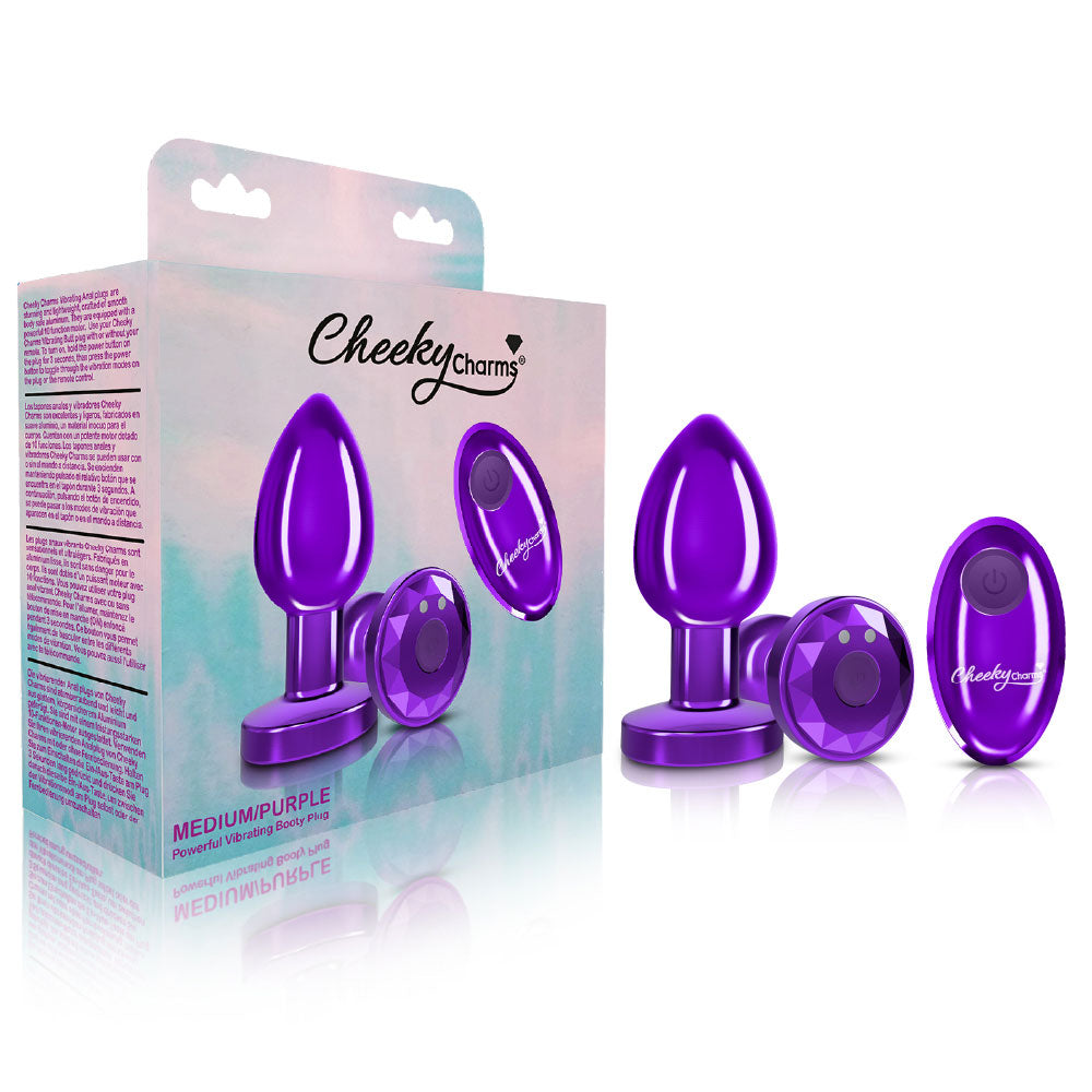 Cheeky Charms - Rechargeable Vibrating Metal Butt Plug With Remote Control - Purple - Medium | 850018691499 | Available at EroticWarehouse.com