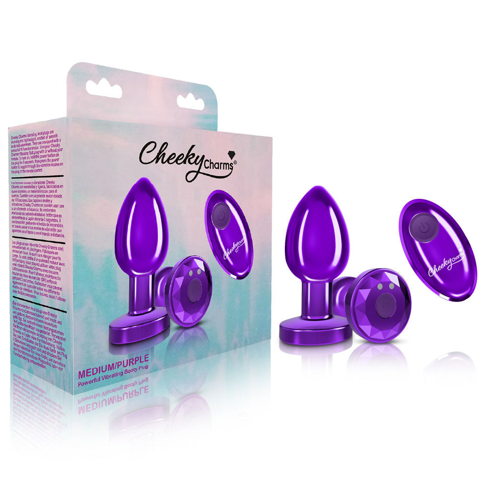 Cheeky Charms - Rechargeable Vibrating Metal Butt Plug With Remote Control - Purple - Medium | 850018691499 | Available at EroticWarehouse.com