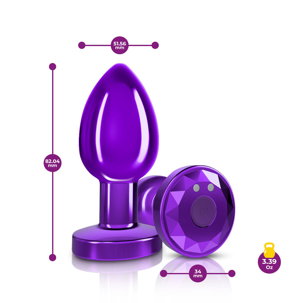 Cheeky Charms - Rechargeable Vibrating Metal Butt Plug With Remote Control - Purple - Medium | 850018691499 | Available at EroticWarehouse.com