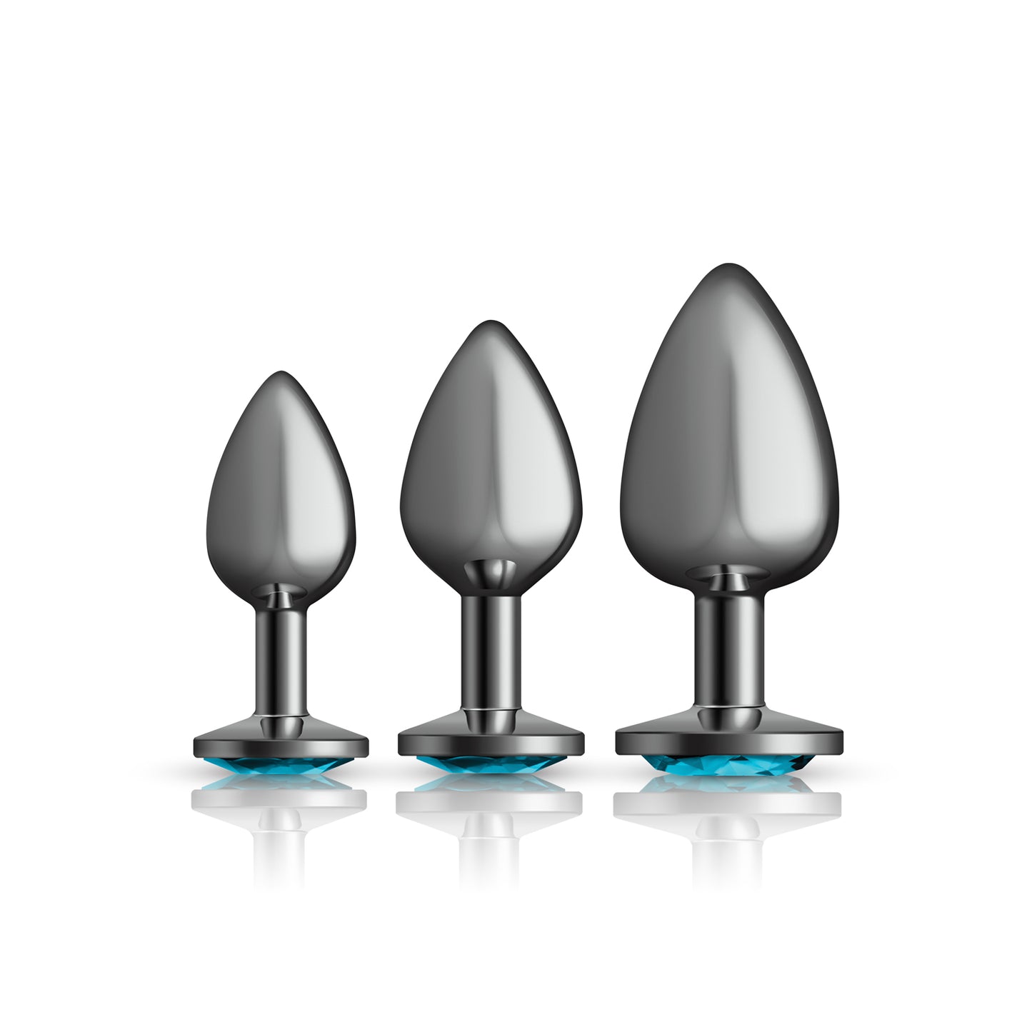 Cheeky Charms - Metal Butt Plug Gunmetal - Round - Teal - Anal Trainer Kit | 850018691505 | Available at EroticWarehouse.com