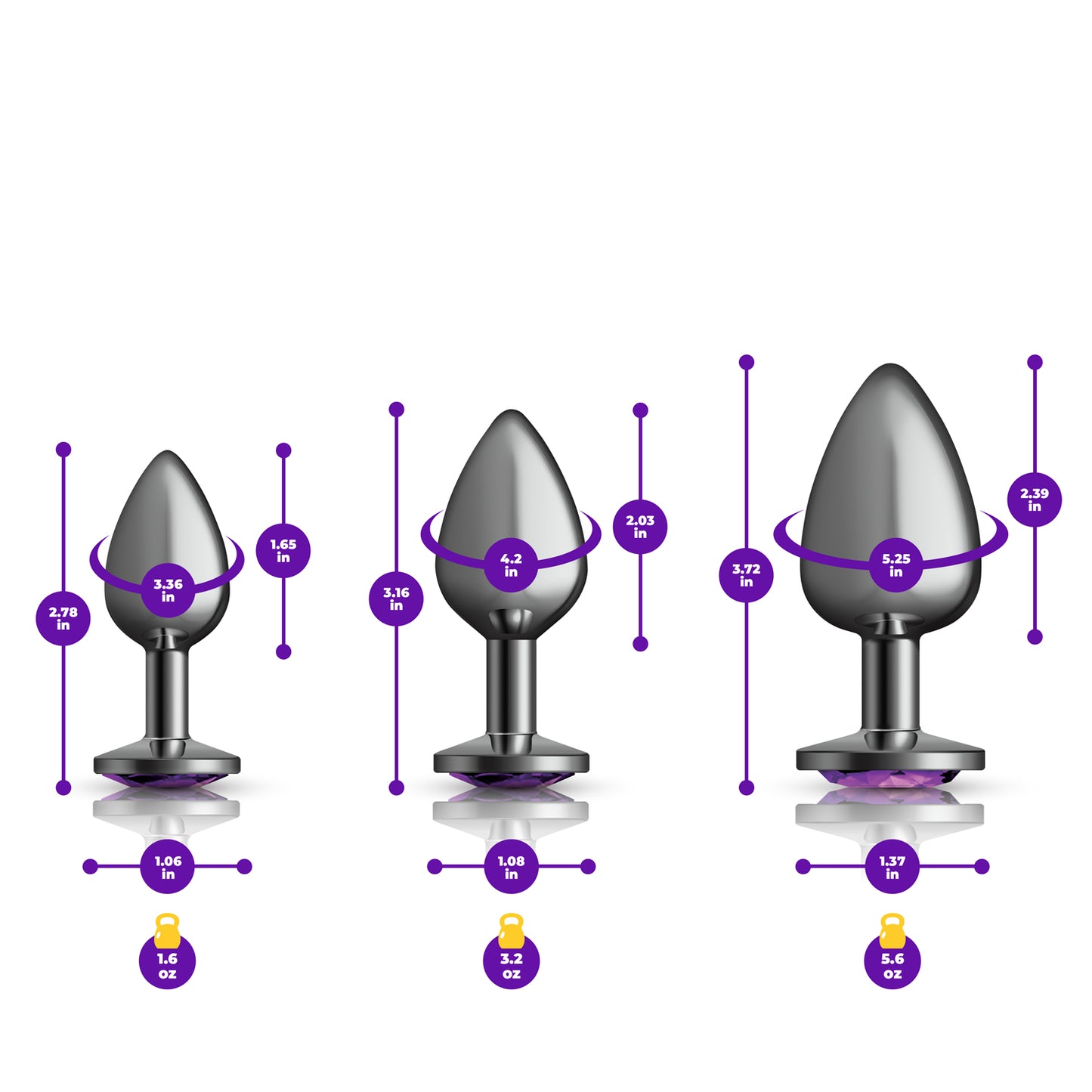 Cheeky Charms - Metal Butt Plug Gunmetal - Round - Deep Purple - Anal Trainer Kit | 850018691512 | Available at EroticWarehouse.com