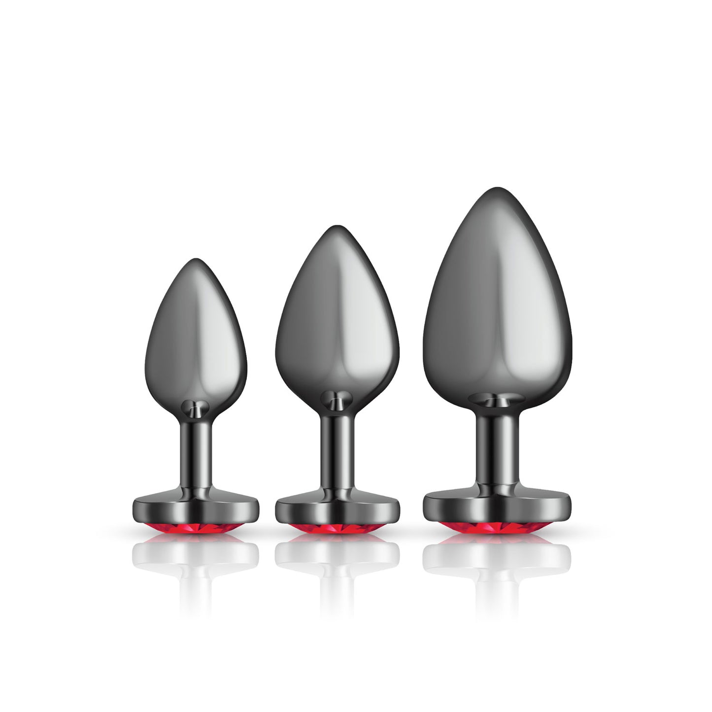 Cheeky Charms - Metal Butt Plug Gunmetal - Heart Dark Red - Anal Trainer Kit | 850018691529 | Available at EroticWarehouse.com