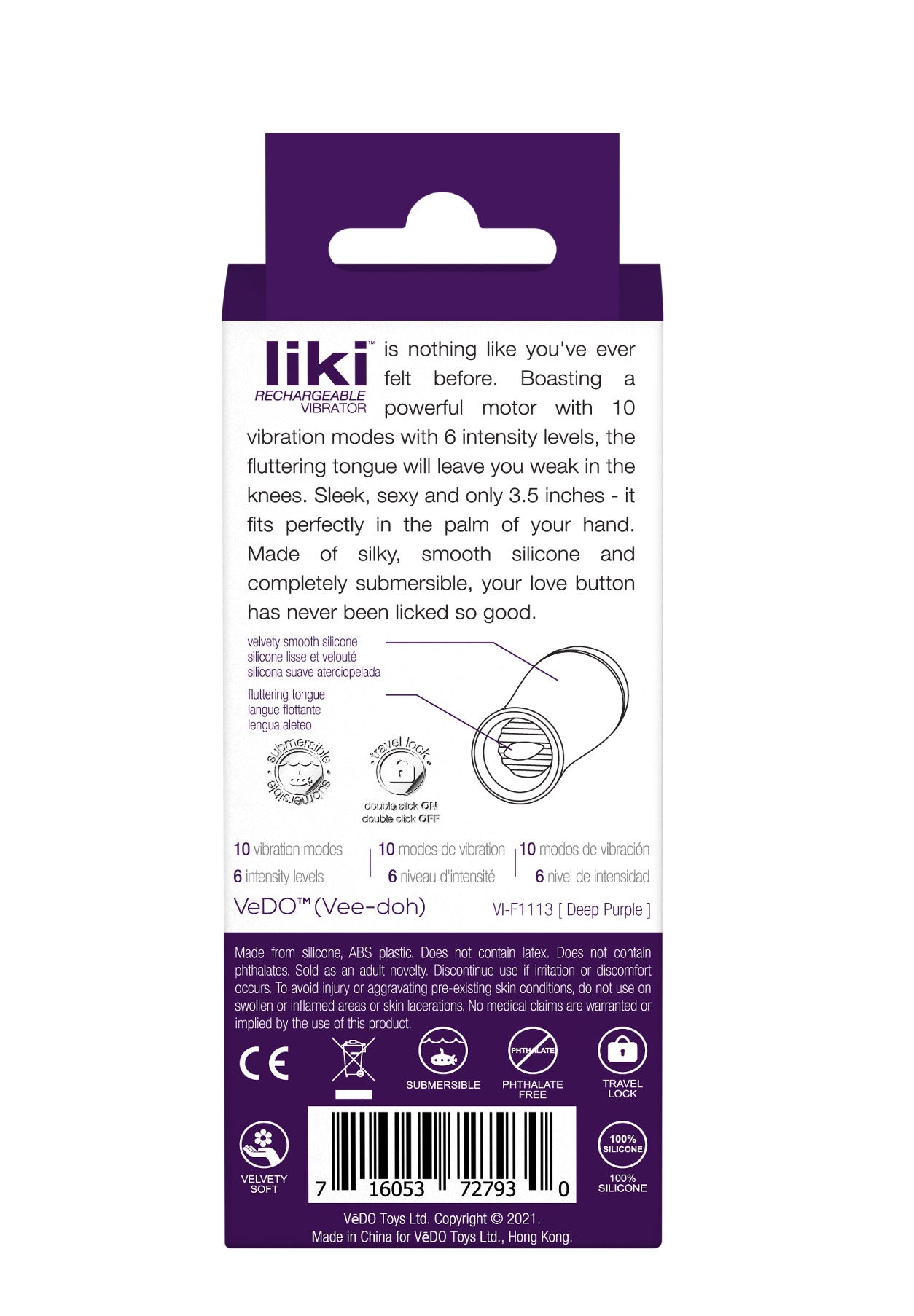 Liki Rechargeable Flicker Vibe - Deep Purple | 716053727930 | Available at EroticWarehouse.com