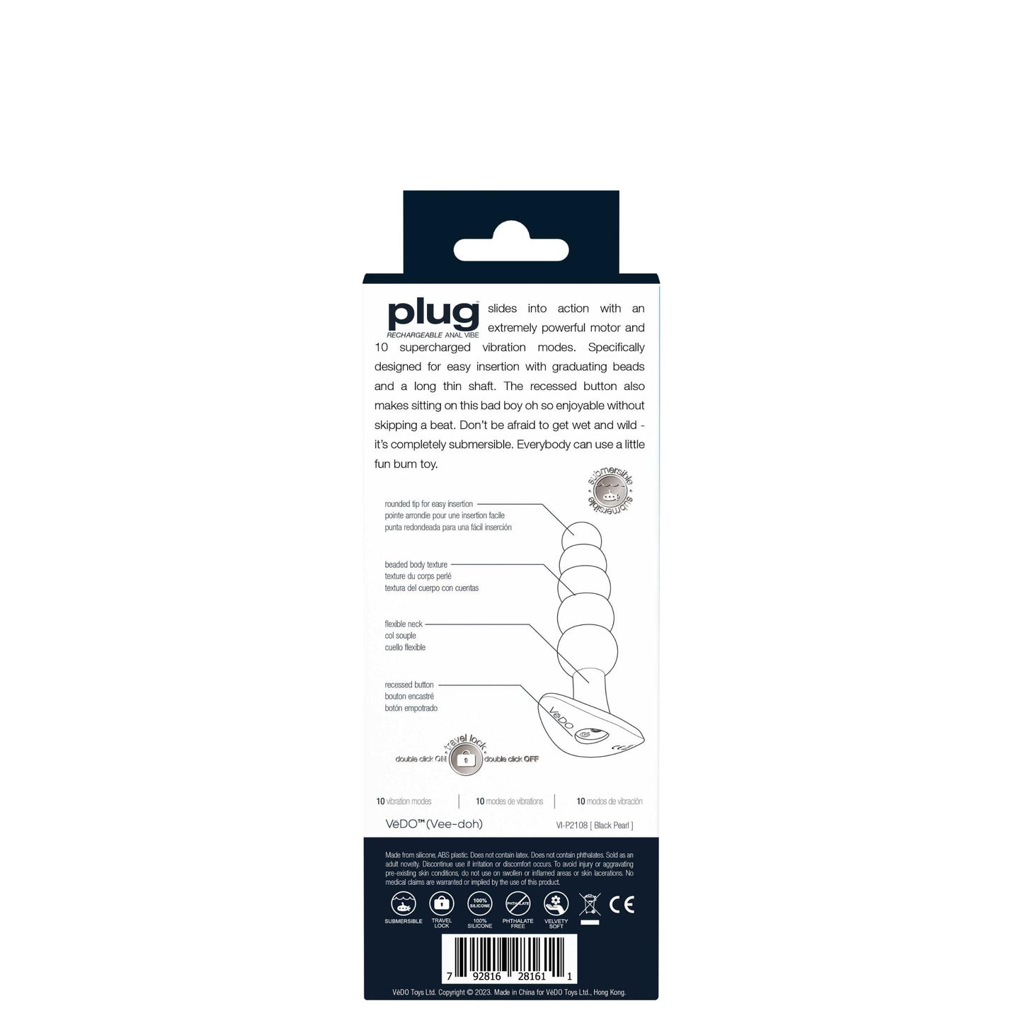 Plug Rechargeable Anal Vibe - Black Pearl | 792816281611 | Available at EroticWarehouse.com