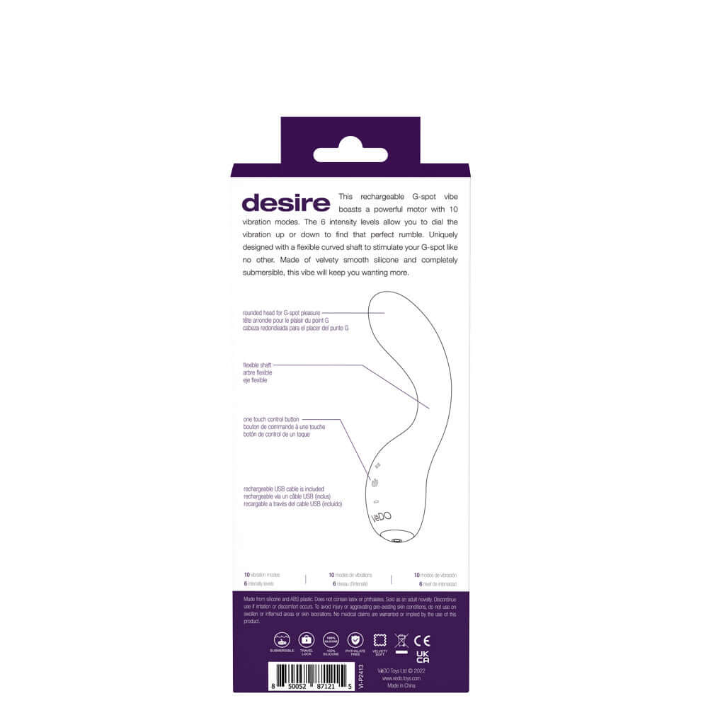 Desire Rechargeable G-Spot Vibe - Purple | 850052871215 | Available at EroticWarehouse.com