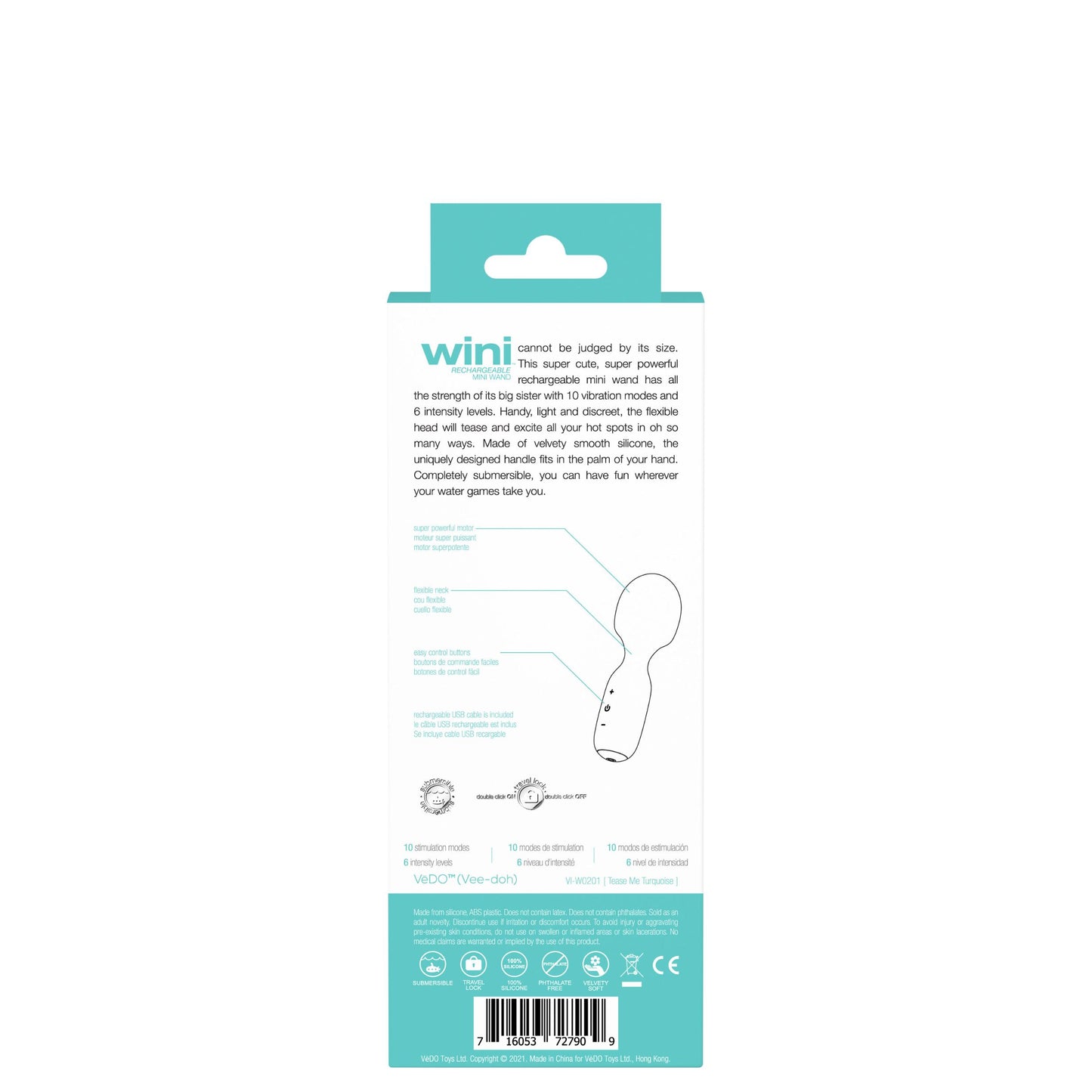 Wini Rechargeable Mini Wand - Turquoise | 716053727909 | Available at EroticWarehouse.com