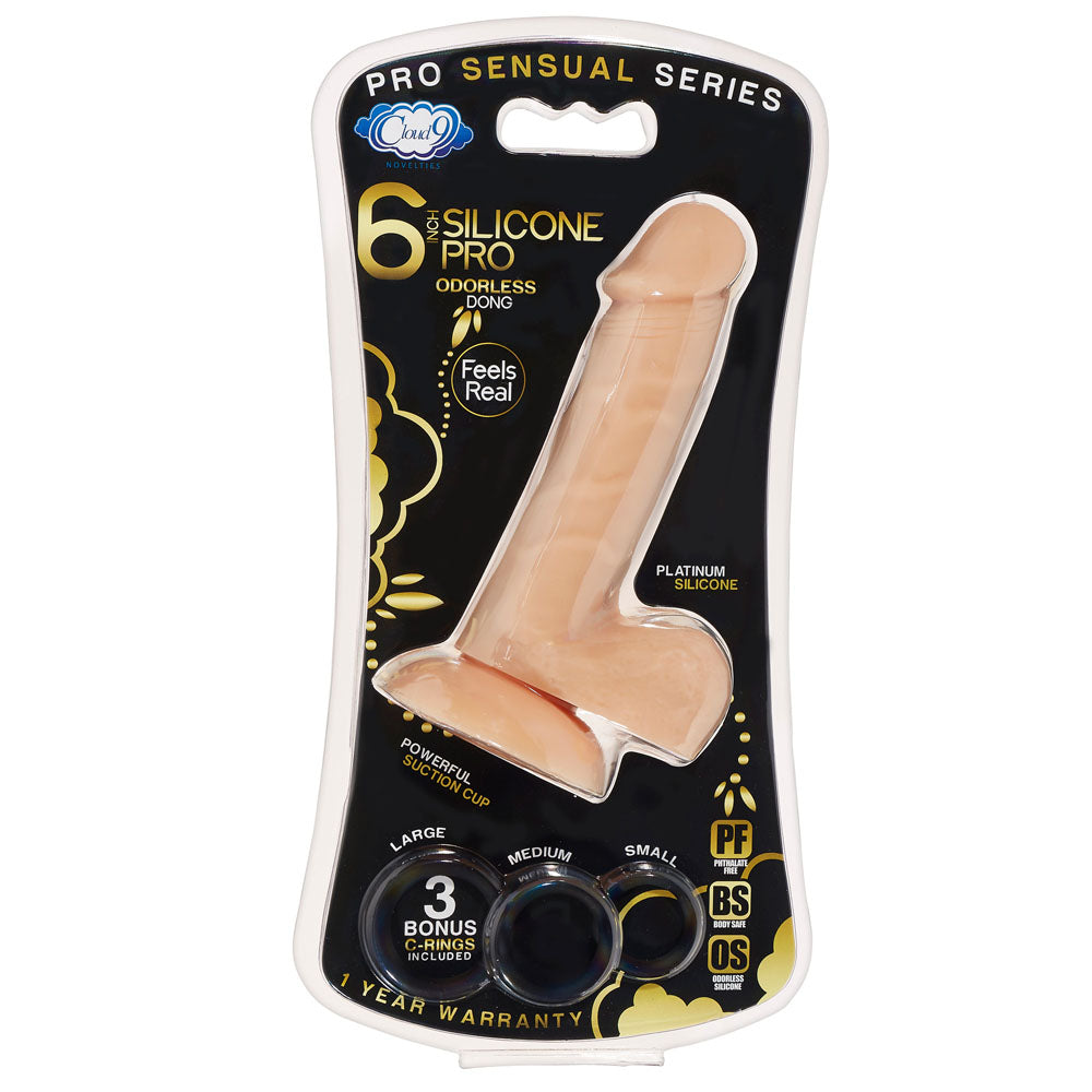 Pro Sensual Premium Silicone 6 Inch Dong With 3 Cockrings - Flesh | 685239852820 | Available at EroticWarehouse.com